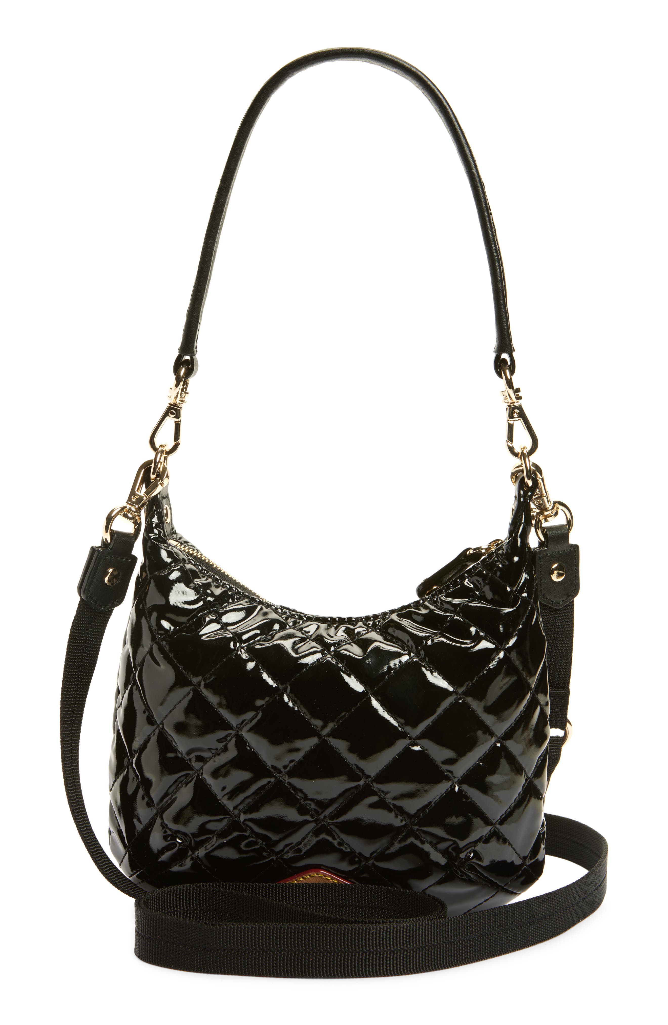 MZ Wallace Mini Crosby Sienna Quilted Nylon Shoulder Bag, Alternate, color, Black Lacquer