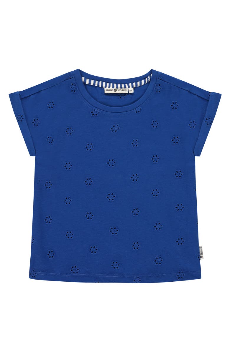 Stains and Stories by Babyface Allover Flower Eyelet Cap Sleeve Top, Main, color, Cobalt