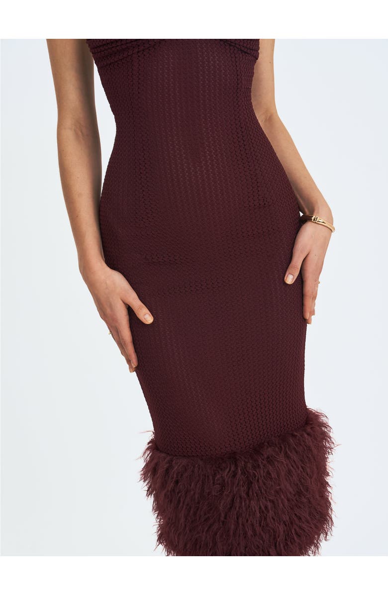 Miss Circle Pluma Halter Faux-Fur Trimmed Midi Dress, Alternate, color, Maroon