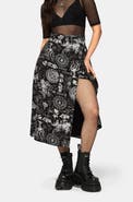 Disturbia Trinity Moon Print Wrap Midi Skirt