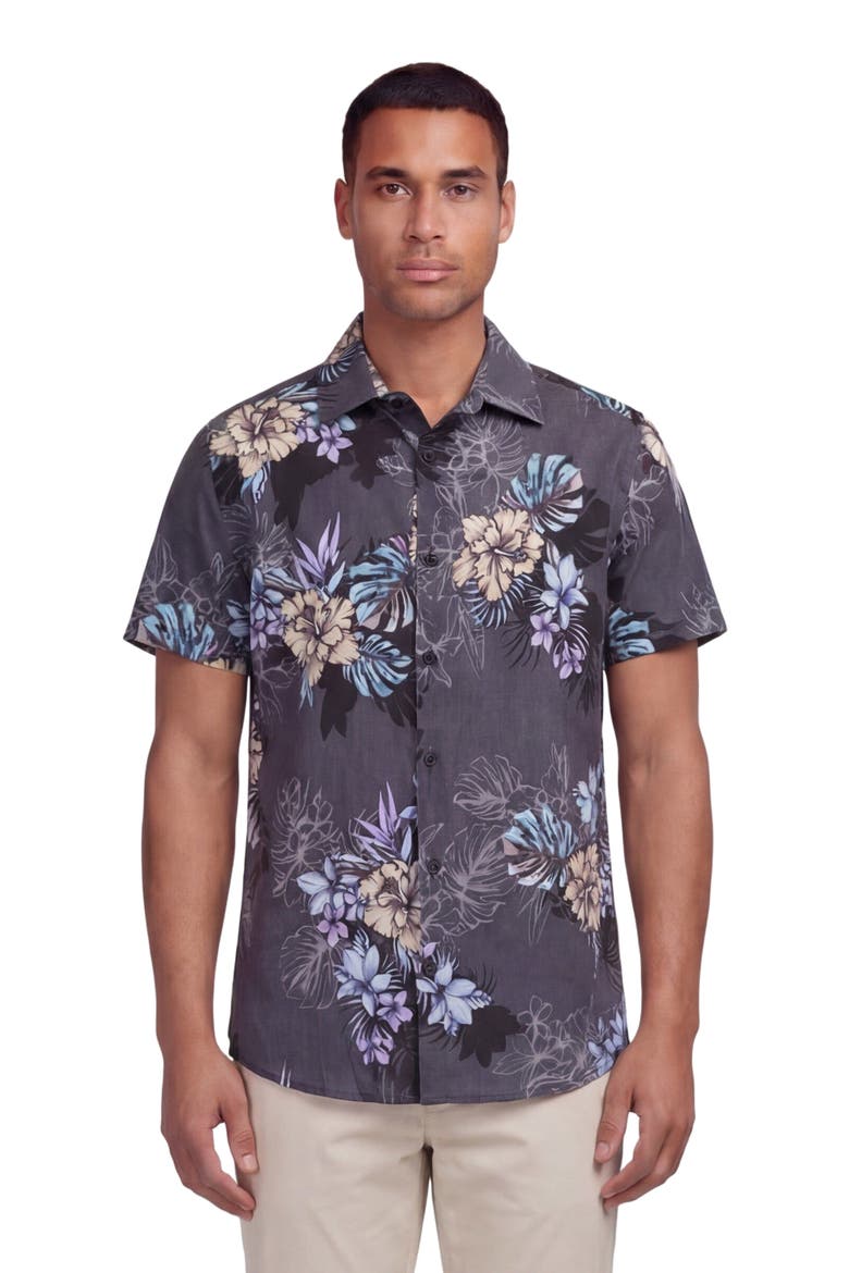 Exotic Floral Mens Linen Printed Shirt, Main, color, Exotic Floral Black