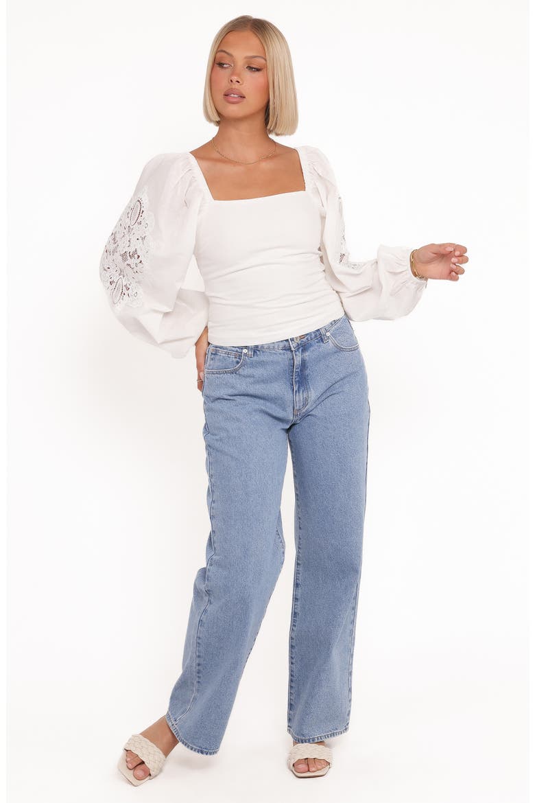 Angelica Lace Inset Long Sleeve Top, Alternate, color, WHITE