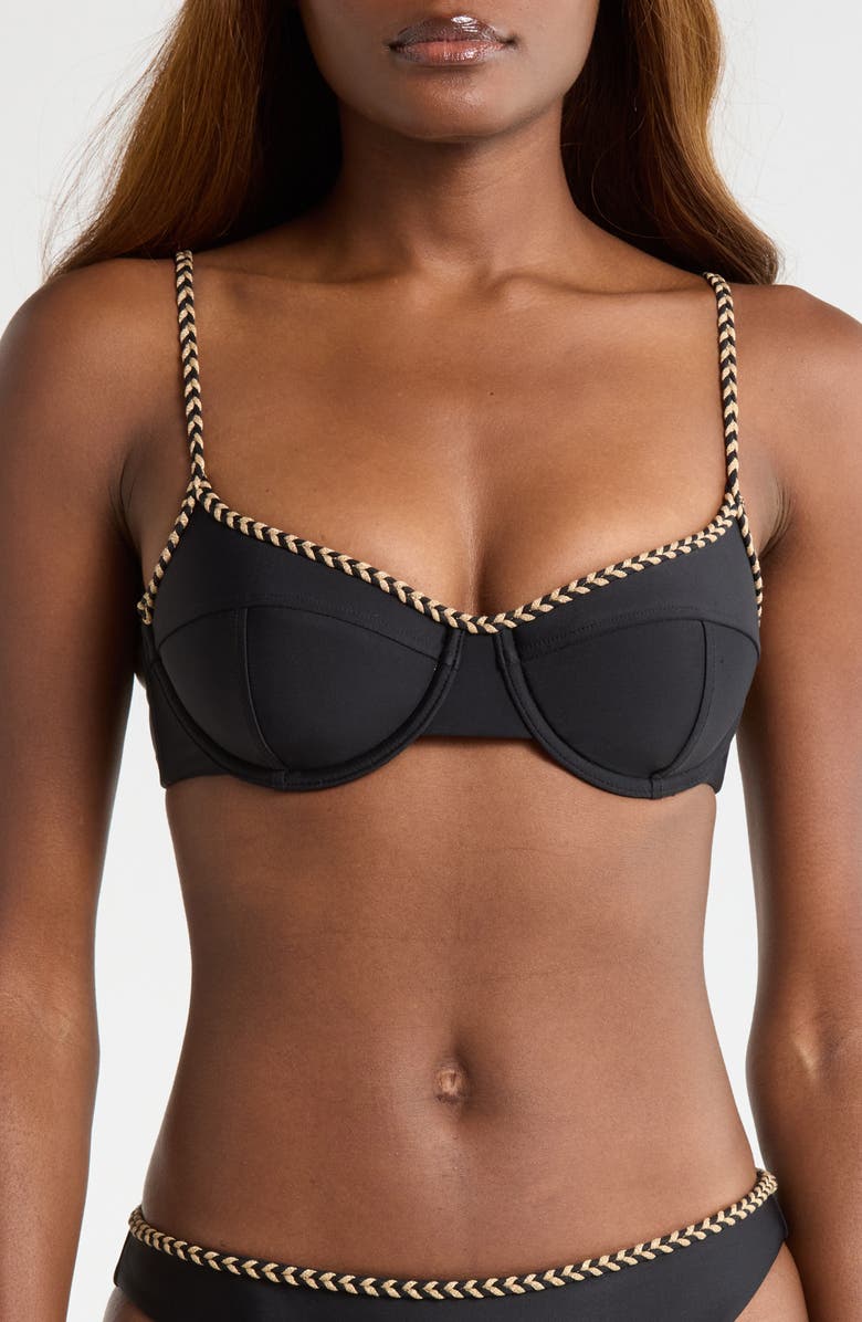 Ramy Brook Mona Braided Underwire Bikini Top, Main, color, Black