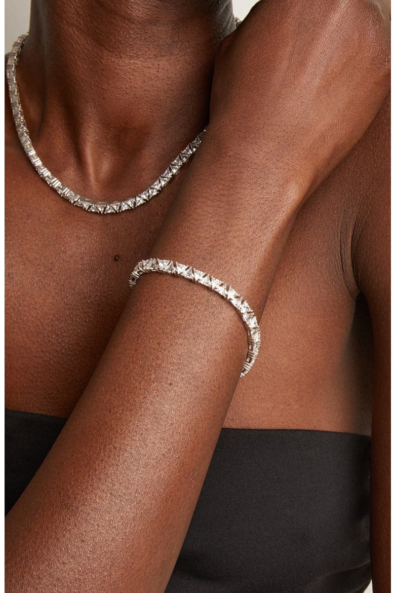 Lab Grown White Sapphire Trillion Tennis Bracelet, Alternate, color, Sterling Silver