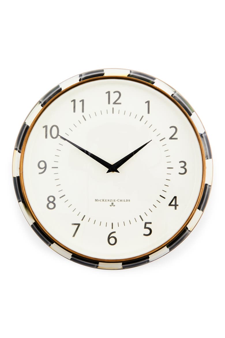 Courtly Check Enameled Steel School Wall Clock, Main, color, BLACK/ WHITE