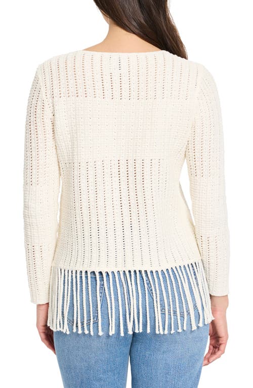 Nic + Zoe Nic+zoe Beach Walk Open Stitch Fringe Sweater In Classic Cream