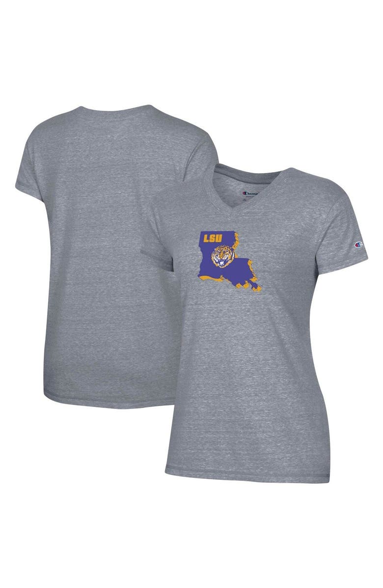Champion Women's Champion Gray LSU Tigers Vault Logo V-Neck T-Shirt, Main, color, 
