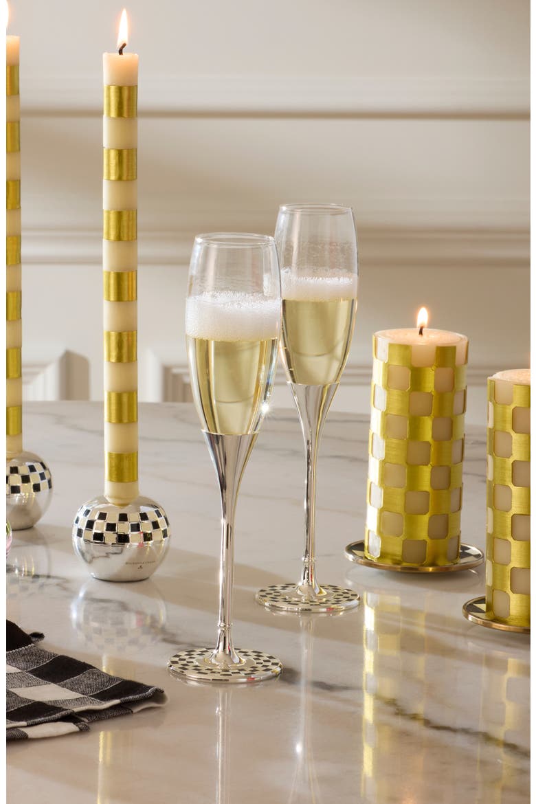 Set of 2 Celebrate Courtly Check Toasting Champagne Flutes, Alternate, color, SILVER