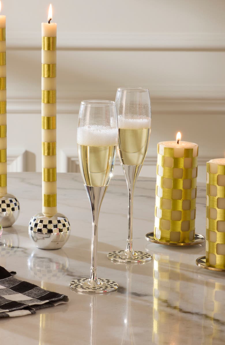 MACKENZIE CHILDS Set of 2 Celebrate Courtly Check Toasting Champagne Flutes, Alternate, color, Silver