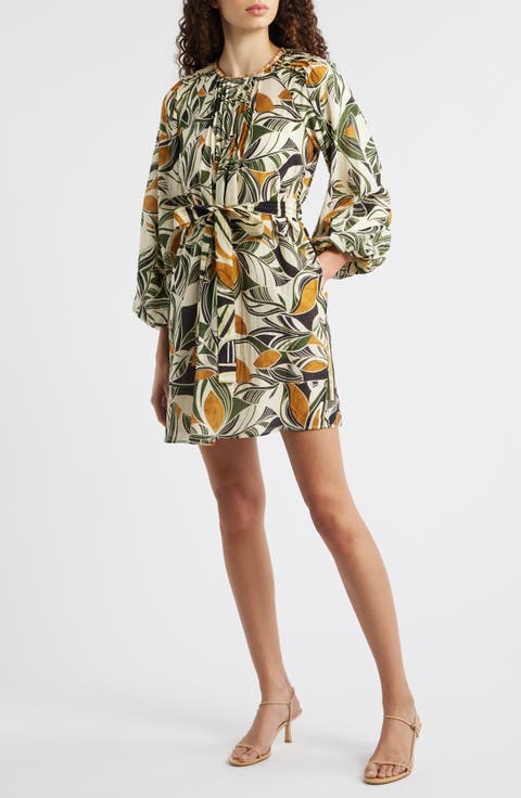Print Long Sleeve Pintuck Minidress