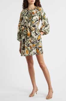 CIEBON Print Long Sleeve Pintuck Minidress