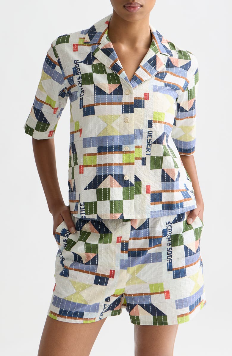 Scotch & Soda Embroidered Cotton Button-Up Shirt, Main, color, Patchwork Infinity