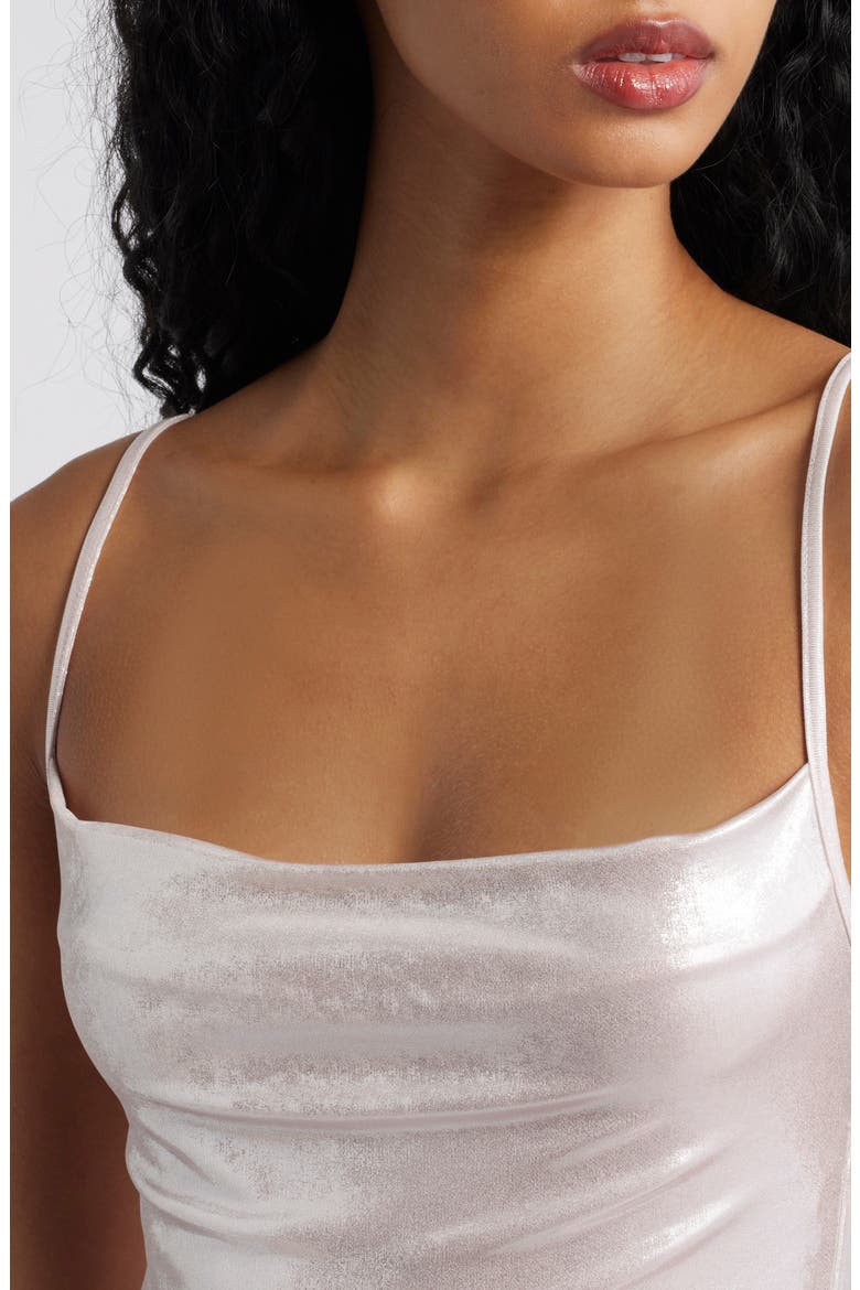 Foil Cowl Neck Mini Slipdress, Alternate, color, PINK PRIMROSE