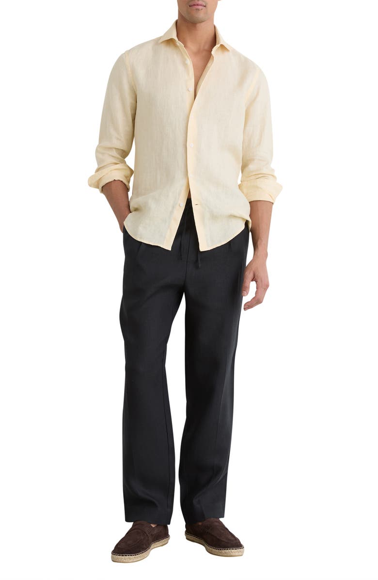 Reiss Ruban Regular Fit Solid Linen Button-Up Shirt, Alternate, color, Buttermilk Yellow