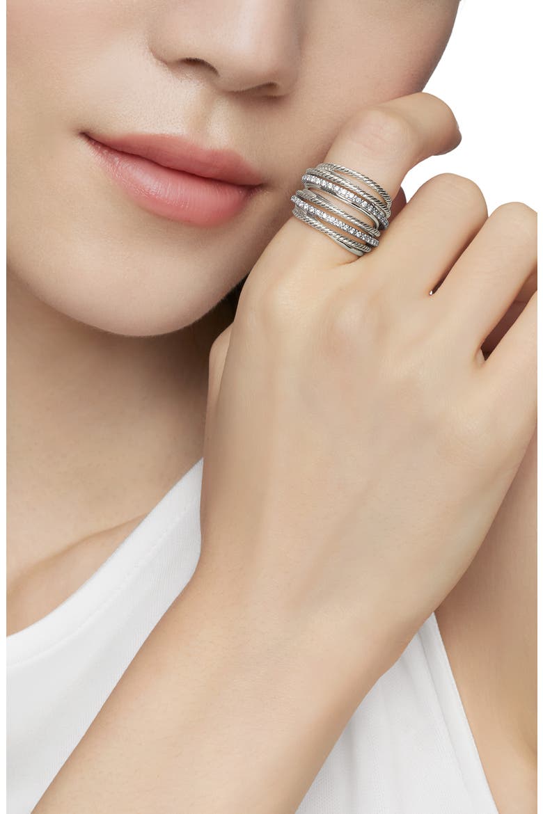 Wide Crossover Pavé Diamond Ring, Alternate, color, SILVER/ DIAMOND