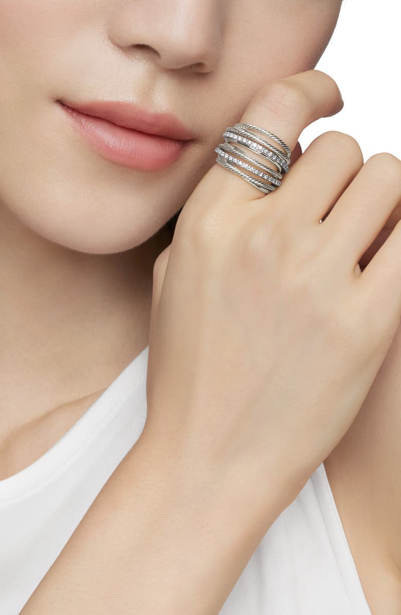 David Yurman Wide Crossover Pavé Diamond Ring, Alternate, color, Silver/ Diamond