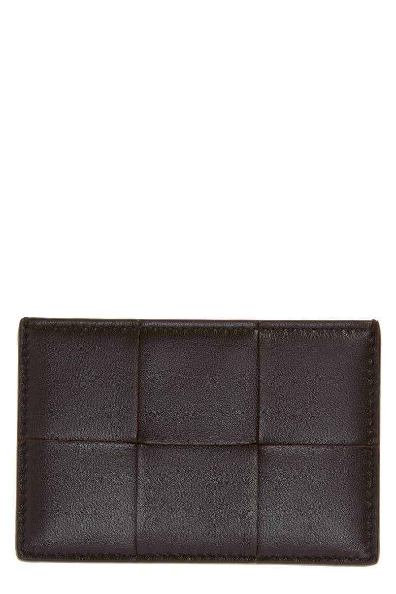Intrecciato Leather Card Case, Main, color, FONDANT GOLD