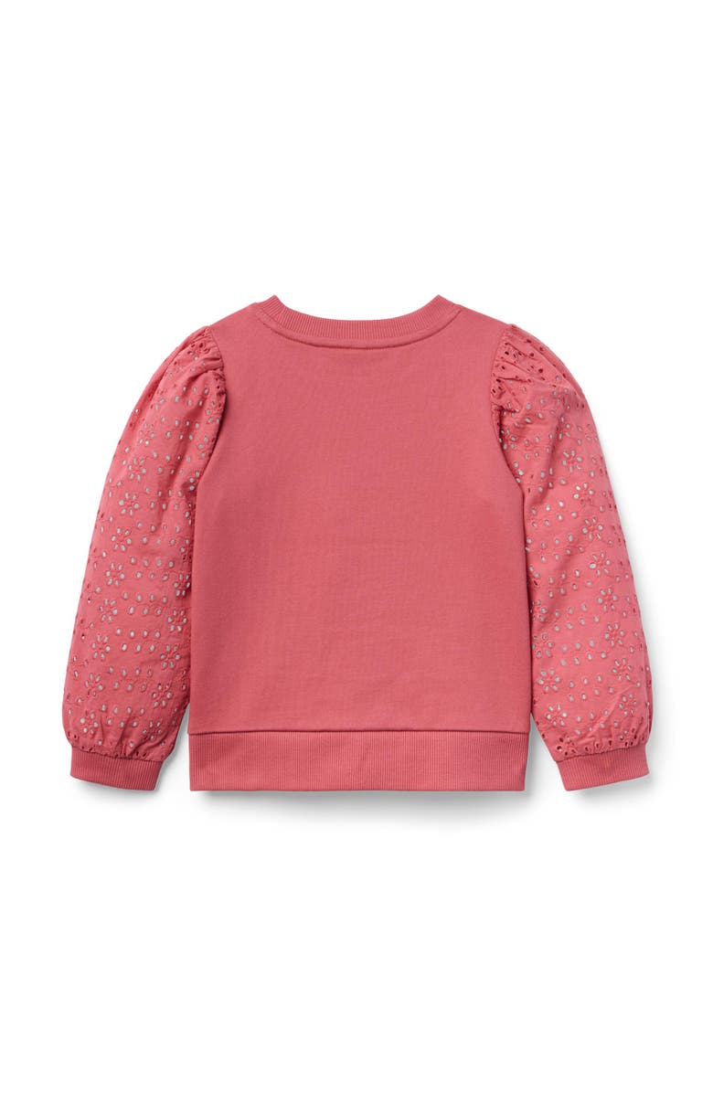 Janie and Jack Eyelet Puff Sleeve Sweatshirt, Alternate, color, Coral