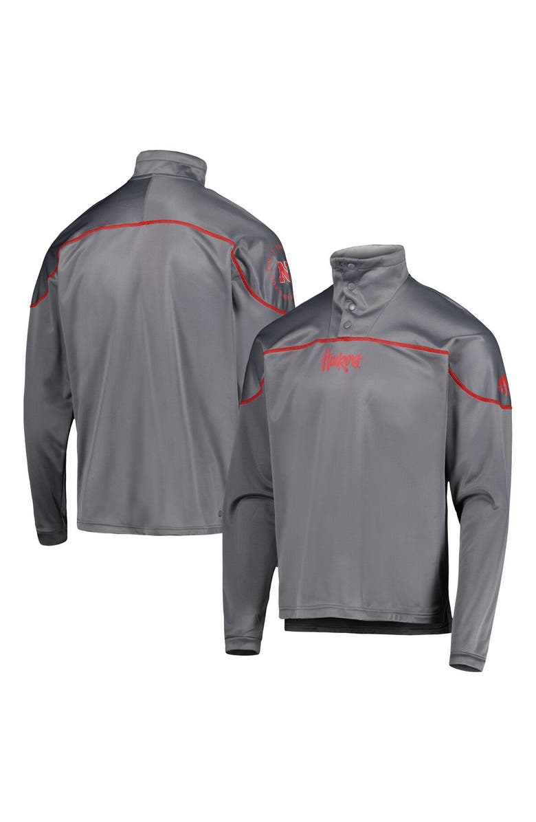 adidas Men's adidas Gray Nebraska Huskers AEROREADY Knit Quarter-Snap Jacket, Main, color, Gray