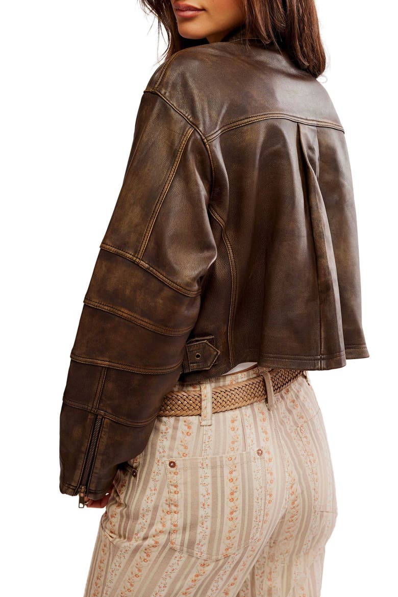 Adrienne Leather Bomber Jacket, Alternate, color, BROWNIE