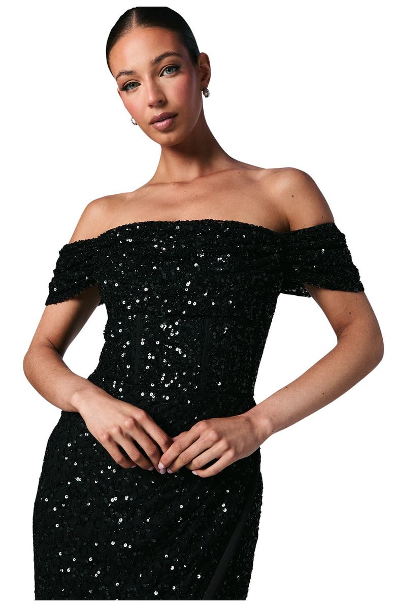 Coast Sequin Bardot Maxi Bridesmaid Dress, Alternate, color, Black