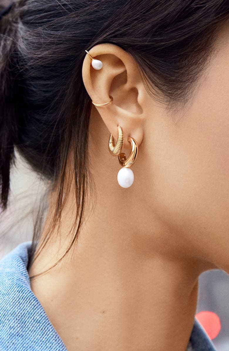 BaubleBar Freshwater Pearl Hoop Earrings, Alternate, color, 