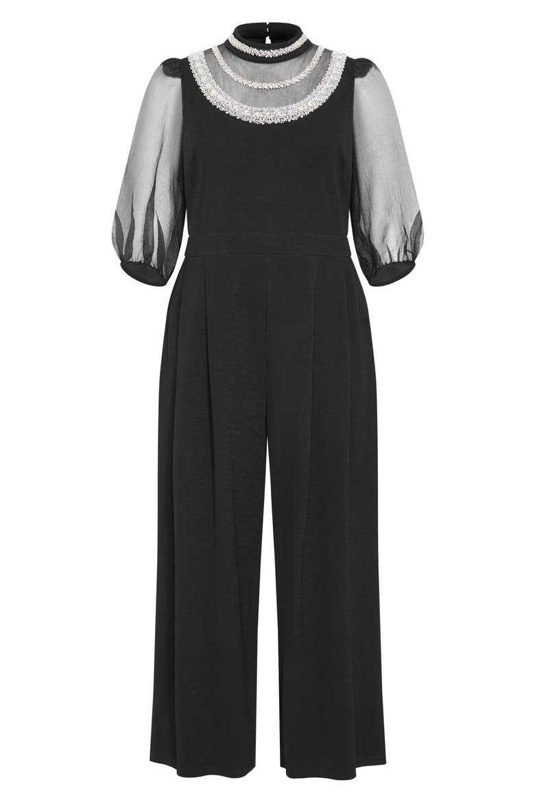 Phoenix Embellished Sheer Panel Jumpsuit, Alternate, color, BLACK