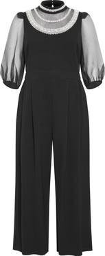 City Chic Phoenix Embellished Sheer Panel Jumpsuit