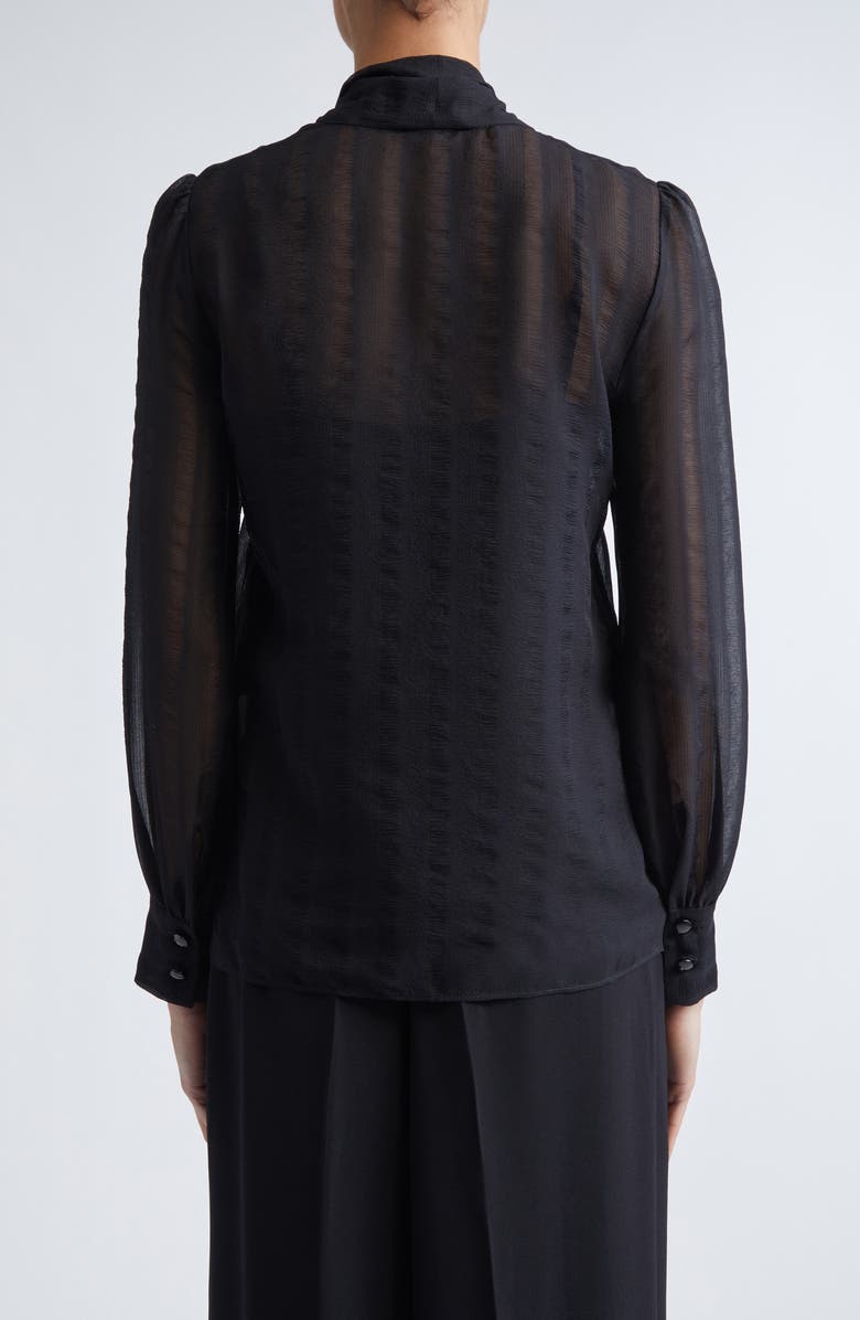 ST. JOHN Shadow Stripe Crinkle Georgette Shirt, Alternate, color, Black
