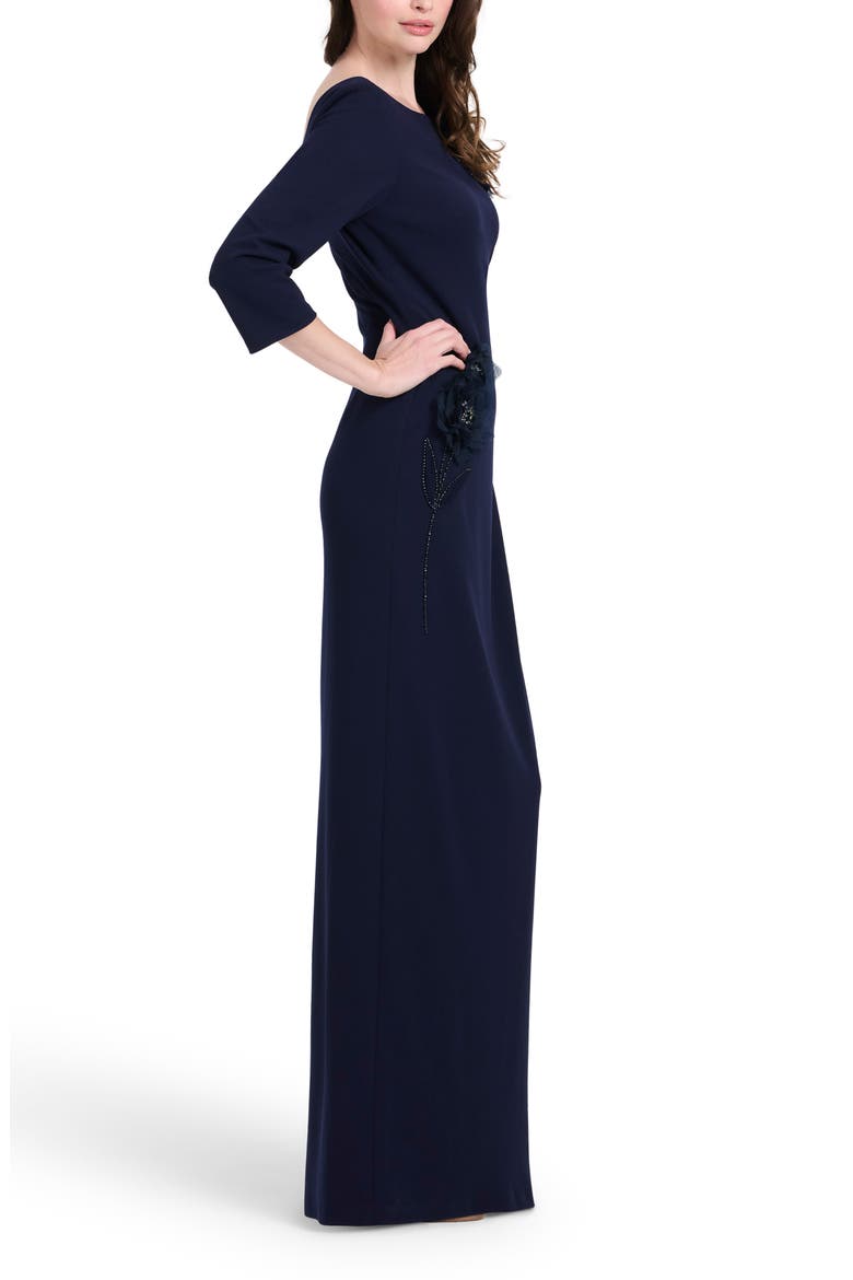 Stretch Crepe Floral Appliqué Gown, Alternate, color, NAVY