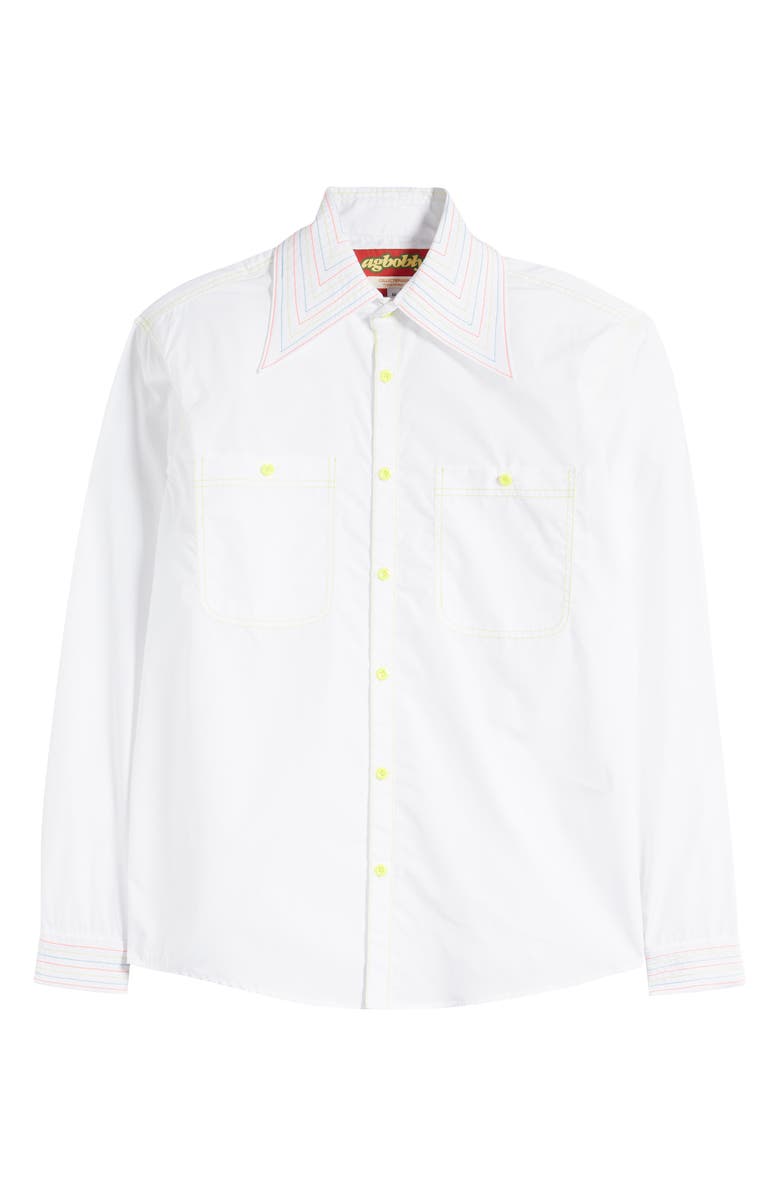 AGBOBLY Contrast Stitch Cotton Button-Up Shirt, Alternate, color, 