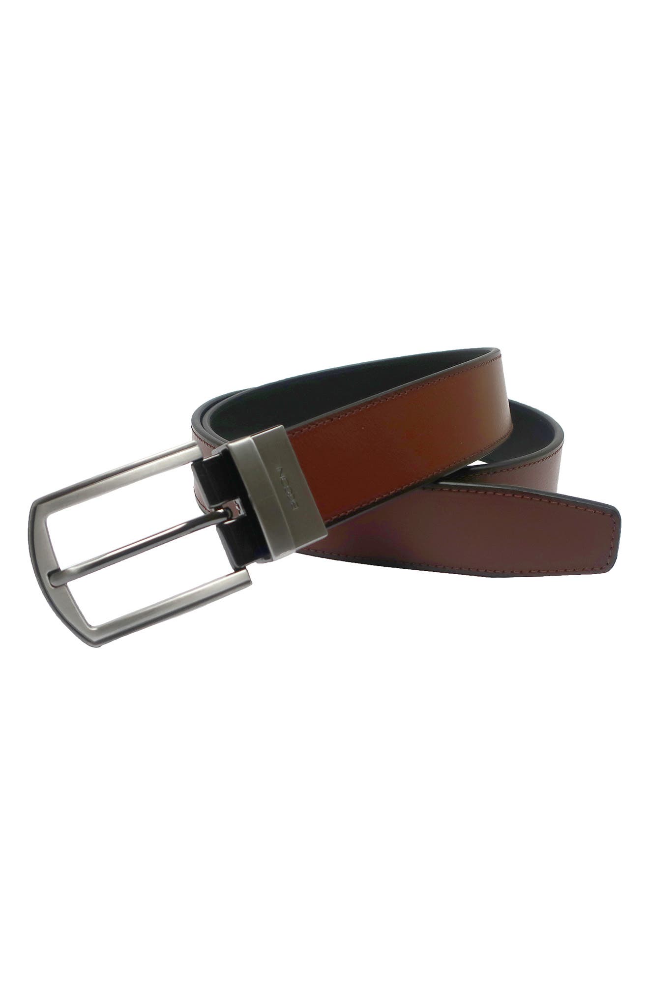 Boconi Reversible Stitched Leather Belt In Cognac To Black