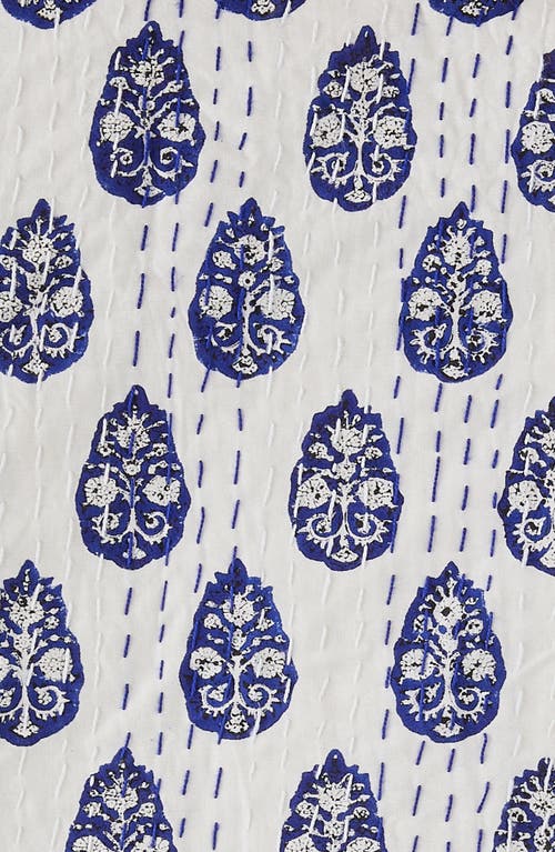 Melange Home Floral Paisley Kantha Cotton Throw Blanket In Indigo