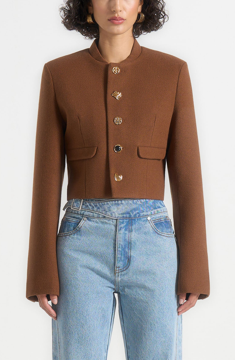 Manière De Voir Evana Structured Wool Jacket With Mixed Buttons, Alternate, color, Rust