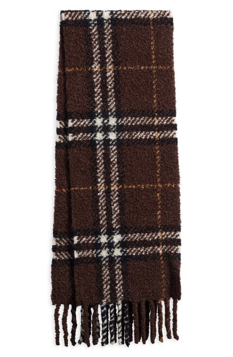Check Alpaca & Wool Blend Bouclé Fringe Scar