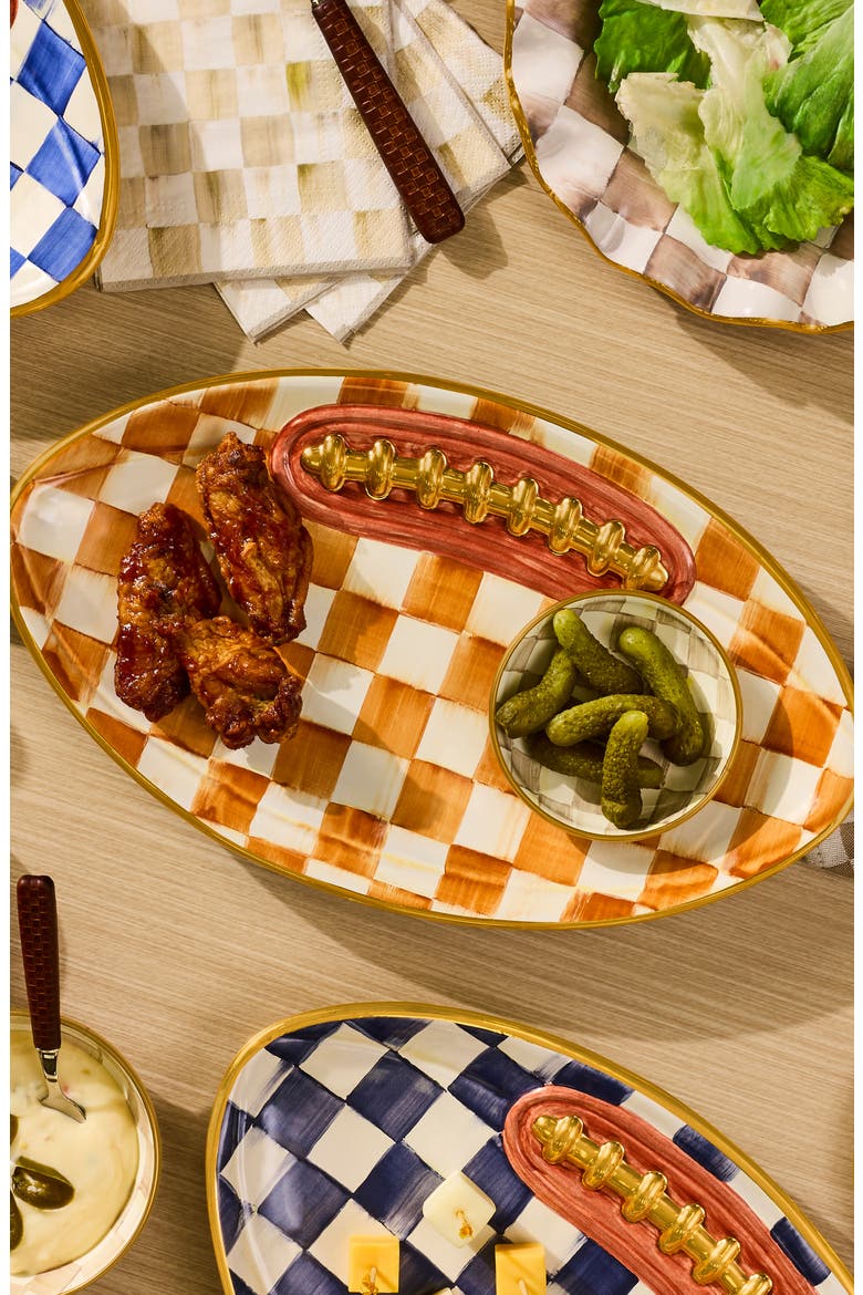 Ginger Check Football Ceramic Serving Tray, Alternate, color, ORANGE