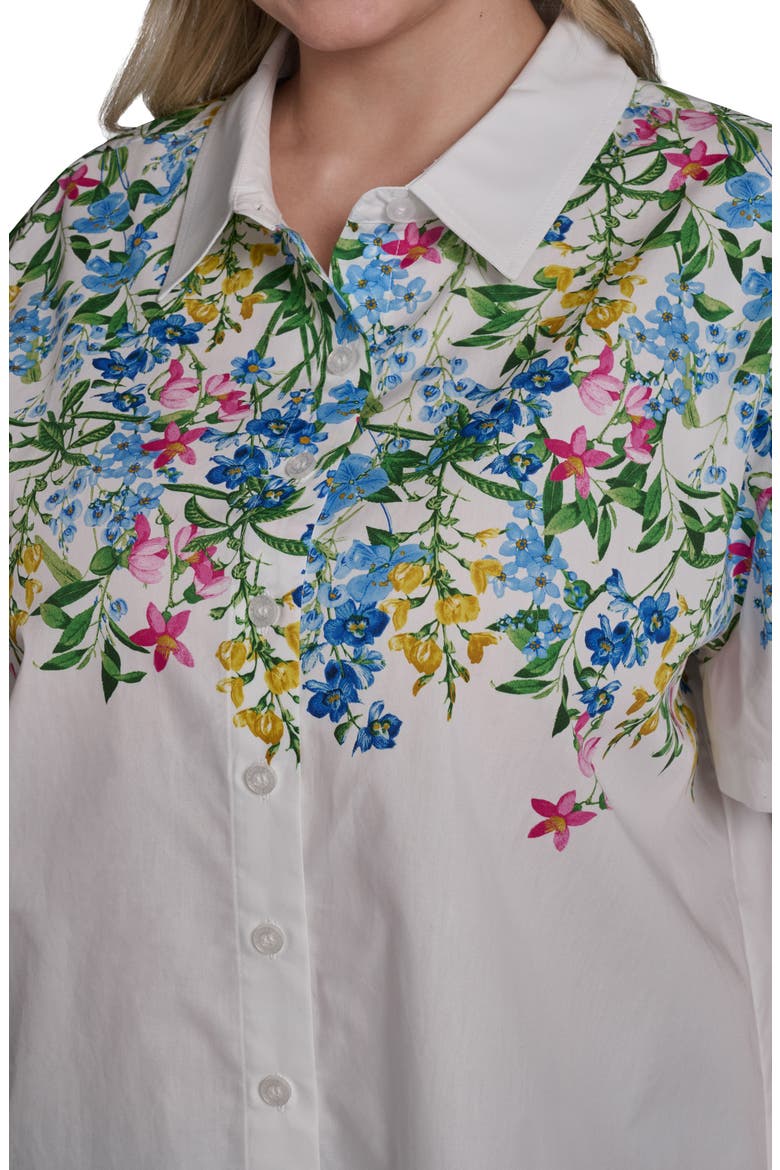 Placed Floral Short Sleeve Cotton Sateen Button-Up Shirt, Alternate, color, SOFT WHITE COMBO