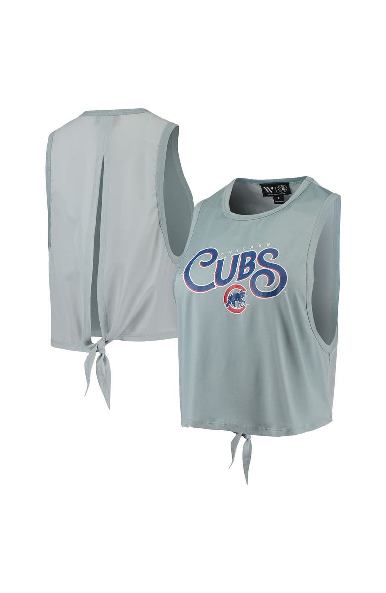 THE WILD COLLECTIVE Women's The Wild Collective Light Blue Chicago Cubs Open Back Twist-Tie Tank Top, Alternate, color, Light Blue