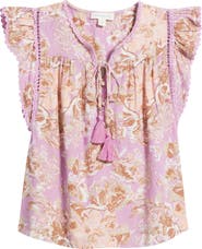 Treasure & Bond Crochet Trim Linen Blend Top