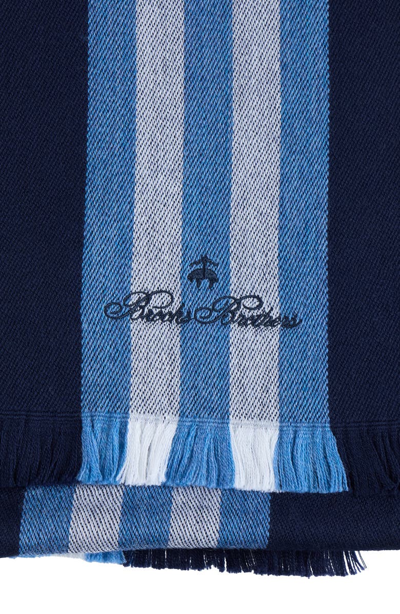 Brooks Brothers Repp Stripe Wool Eyelash Fringe Scarf, Alternate, color, Navy