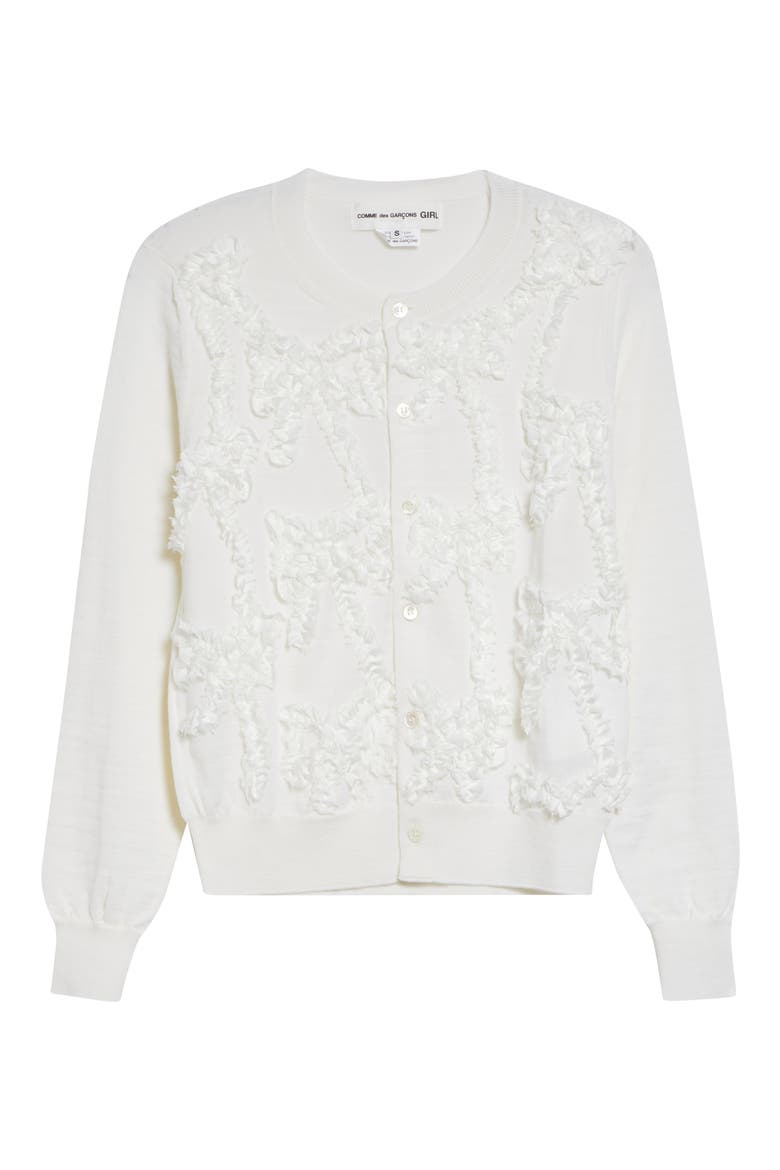 Ribbon Ruffle Wool Cardigan, Alternate, color, WHITE