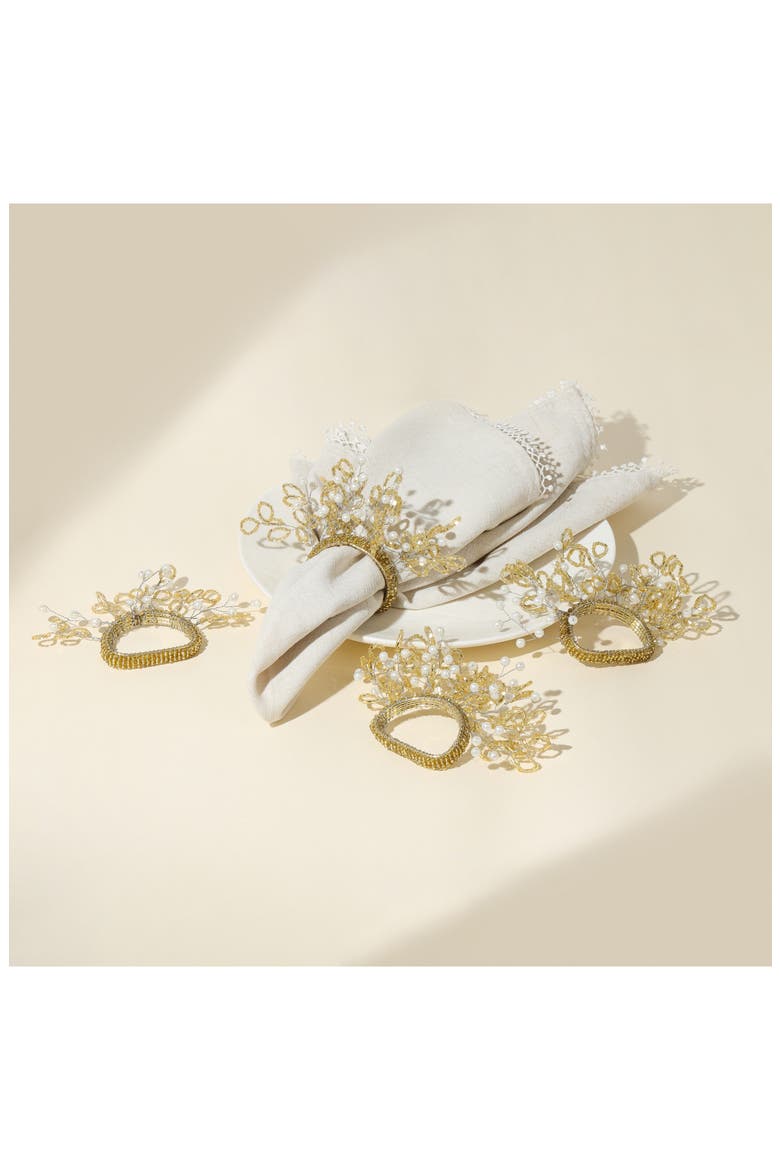 Aurelia Floral Set of 4 Beaded Napkin Rings, Alternate, color, GOLD