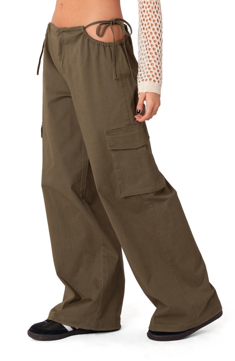 EDIKTED Carlo Low Rise Side Cutout Cargo Pants, Alternate, color, Olive