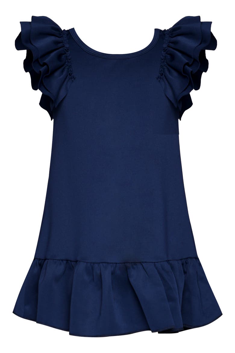 Kids' Ruffle Scuba Party Dress, Main, color, NAVY