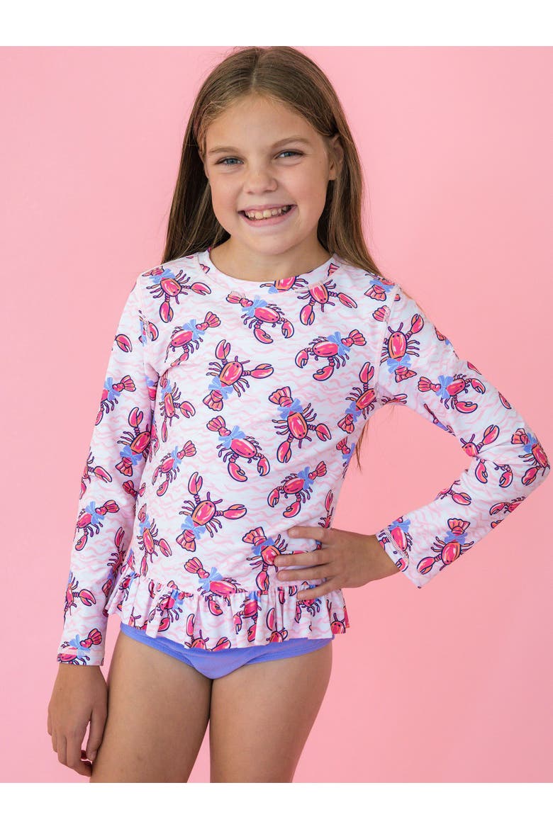 Long Sleeve Rash Guard 2-Piece Bikini Swimsuit, Alternate, color, Pink Lobster Lagoon