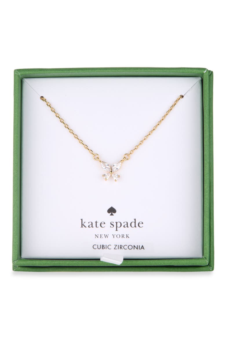 cubic zirconia mini butterfly pendant necklace, Main, color, CLEAR/ GOLD