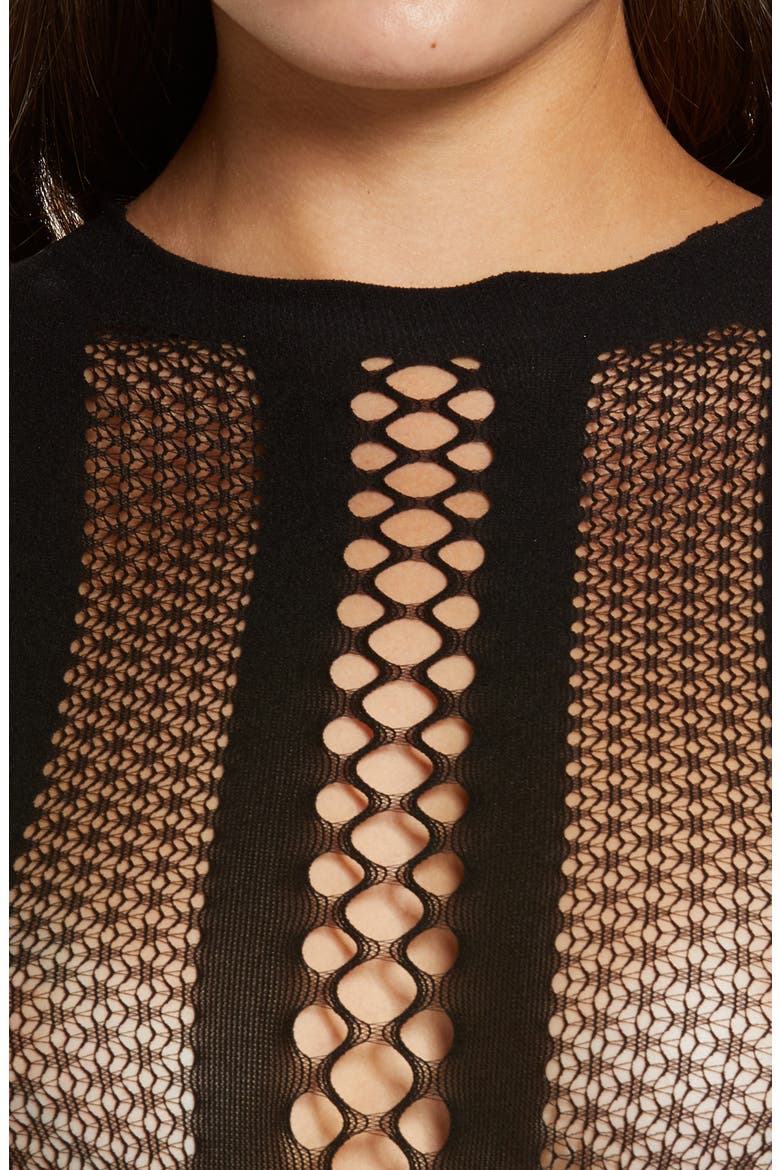 Full Moon Openwork Knit Teddy, Alternate, color, BLACK