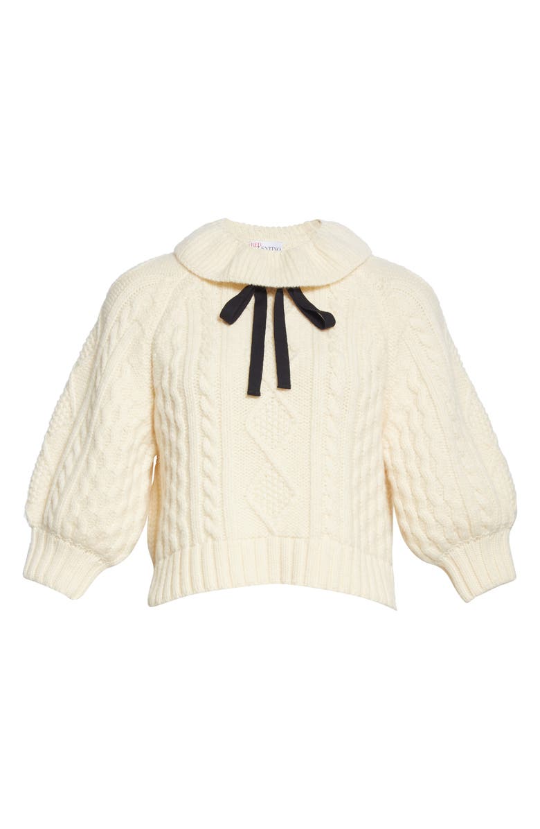 RED Valentino Ribbon Tie Cable Knit Wool Sweater, Alternate, color,