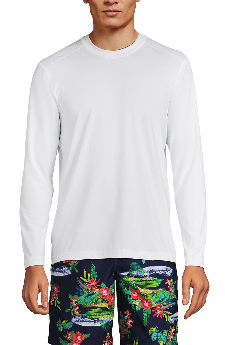 Lands' End Long Sleeve Swim Tee Rash Guard, Main, color, White