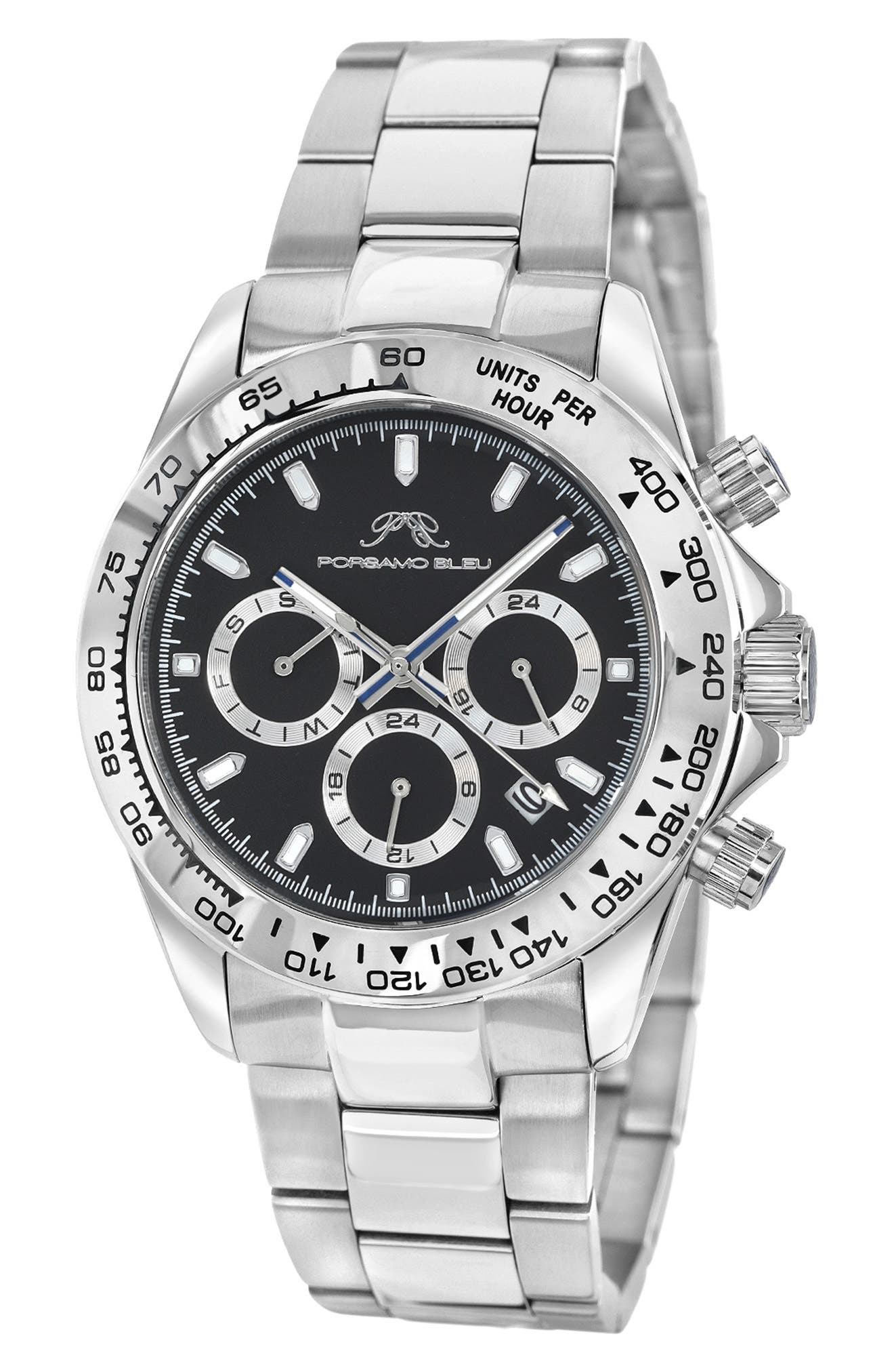 PORSAMO BLEU Men's Preston Multi-Function Dial Stainless Steel Bracelet Watch, 41mm